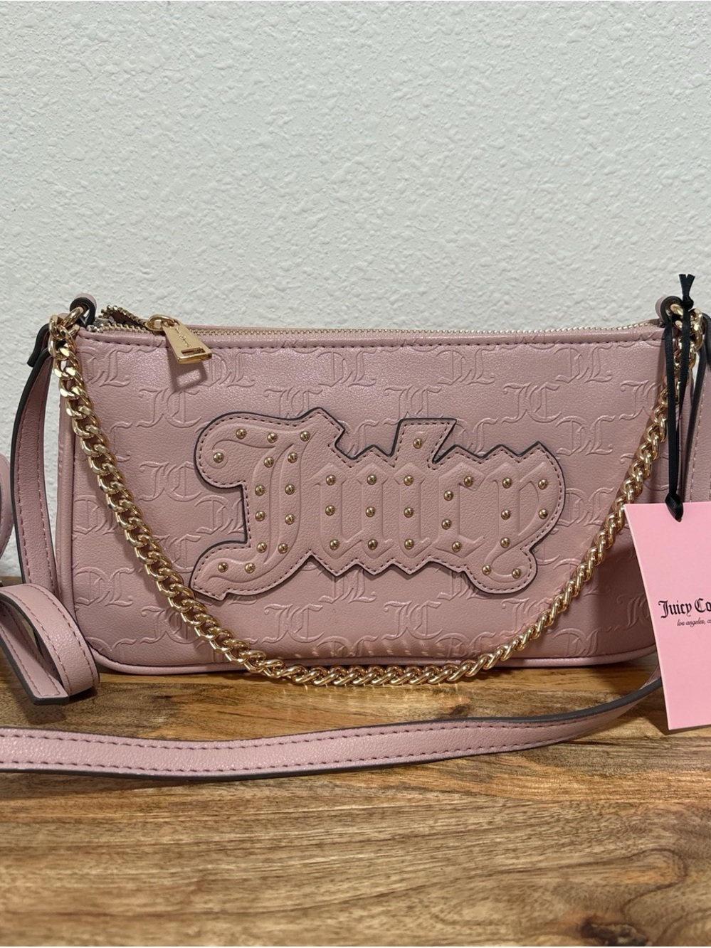 Juicy Couture Pink Studded Logo Embossed Crossbody Bag Dusty Blush NWT